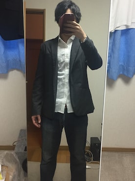 「roshell（ロシェル）のアイテム（テーラードジャケット）」を使った、(￣▽￣)さん（メンズ・175cm）の春コーディネート