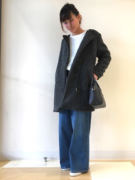 「3can4on（サンカンシオン）のアイテム（ノーカラージャケット）」を使った、e✴︎さん（レディース・165cm）の冬コーディネート
