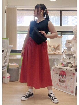 「ウェストポーチ」｜ふみかさん（レディース・163cm）の夏コーディネート