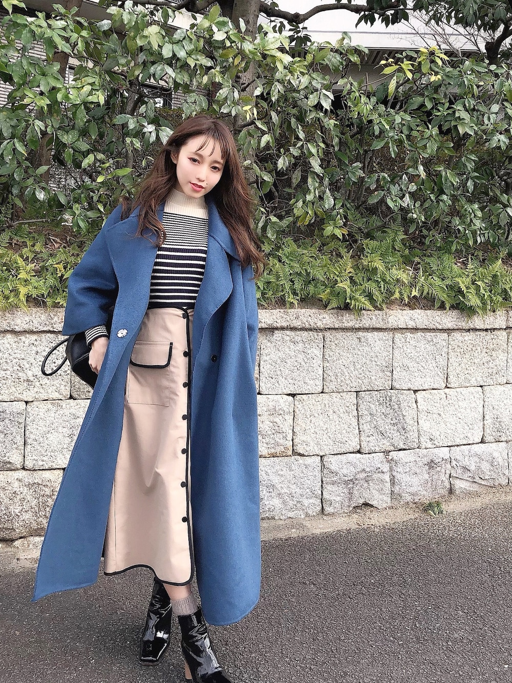 AMAIL】 big collar smart woolcoat（Woolen Trench Coat with Button  