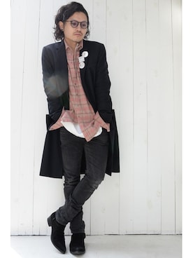 「 ネルシャツ」｜「アイテム（ジャケット/アウター）」を使った、DFTOKYOAkiさん（メンズ・163cm）の冬コーディネート