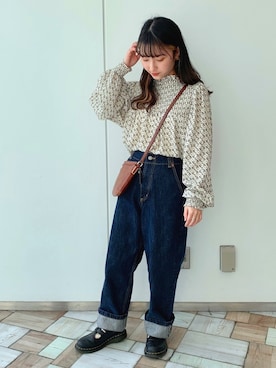 「My Fav. CHILD WOMAN（マイファブチャイルドウーマン）の11.75ozセルビッチデニム ストレートパンツ（デニムパンツ）」を使った、azusaさん（レディース・143cm）の冬コーディネート