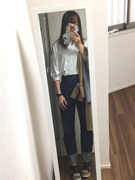 「バルーンスリーブ」｜「アイテム（ステンカラーコート）」を使った、あきこさん（レディース・171cm）の春コーディネート