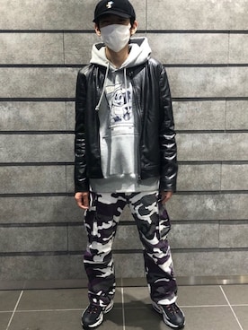 「no brand（ノーブランド）のアイテム（ライダースジャケット）」を使った、まっちゃんさん（メンズ・164cm）の秋コーディネート