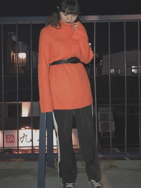 「(me)のアイテム（ニット/セーター、オレンジ系）」を使った、る子さん（レディース・163cm）の冬コーディネート
