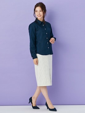 「アイテム（ビジネスシャツ）」を使った、TOKYO_SHIRTSさん（レディース・166cm）の冬コーディネート