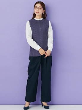 「アイテム（ベスト、パープル系）」を使った、TOKYO_SHIRTSさん（レディース・166cm）の冬コーディネート