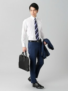 「アイテム（ビジネスシャツ）」を使った、TOKYO_SHIRTSさん（メンズ・180cm）の冬コーディネート