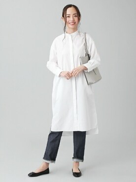 「ワーママコーデ」｜「アイテム（シャツワンピース）」を使った、TOKYO_SHIRTSさん（レディース・173cm）の冬コーディネート