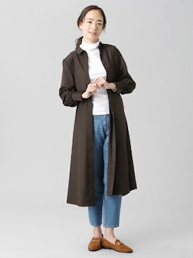 「ワーママコーデ」｜「アイテム（シャツワンピース）」を使った、TOKYO_SHIRTSさん（レディース・173cm）の冬コーディネート