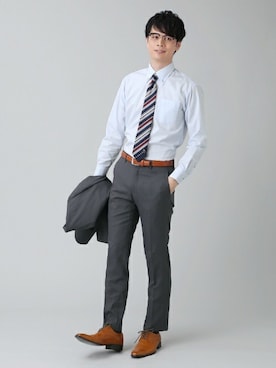 「アイテム（ビジネスシャツ）」を使った、TOKYO_SHIRTSさん（メンズ・181cm）の冬コーディネート