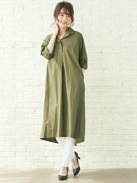 「ワーママコーデ」｜「アイテム（シャツワンピース）」を使った、TOKYO_SHIRTSさん（レディース・170cm）の冬コーディネート