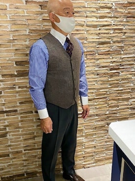 「アイテム（ビジネスシャツ）」を使った、TOKYO_SHIRTSさん（メンズ・168cm）の冬コーディネート