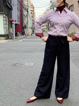 「アイテム（ビジネスシャツ）」を使った、TOKYO_SHIRTSさん（レディース・160cm）の冬コーディネート
