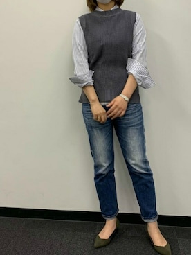 「アイテム（ビジネスシャツ）」を使った、TOKYO_SHIRTSさん（レディース・162cm）の冬コーディネート