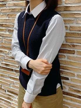 「アイテム（ビジネスシャツ）」を使った、TOKYO_SHIRTSさん（レディース・156cm）の冬コーディネート