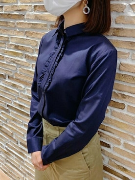 「アイテム（ビジネスシャツ）」を使った、TOKYO_SHIRTSさん（レディース・156cm）の冬コーディネート