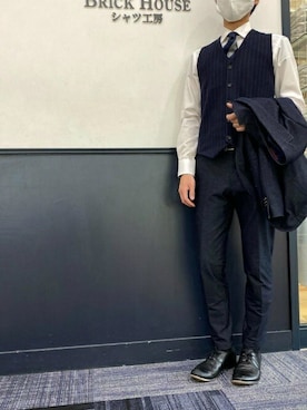 「アイテム（ビジネスシャツ）」を使った、TOKYO_SHIRTSさん（メンズ・173cm）の冬コーディネート