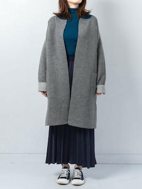 「BRICK HOUSE by TOKYO SHIRT」｜「アイテム（ノーカラーコート）」を使った、TOKYO_SHIRTSさん（レディース・160cm）の秋コーディネート