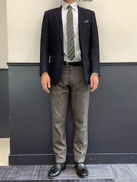 「アイテム（ビジネスシャツ）」を使った、TOKYO_SHIRTSさん（メンズ・173cm）の秋コーディネート