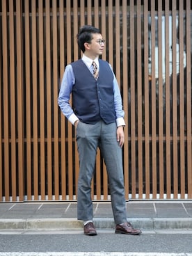「アイテム（ベスト）」を使った、TOKYO_SHIRTSさん（メンズ・180cm）の秋コーディネート