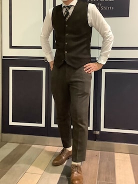 「アイテム（ビジネスシャツ）」を使った、TOKYO_SHIRTSさん（メンズ・175cm）の冬コーディネート