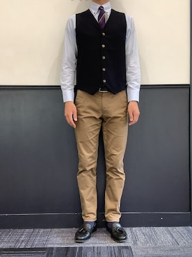 「アイテム（ビジネスシャツ）」を使った、TOKYO_SHIRTSさん（メンズ・173cm）の冬コーディネート