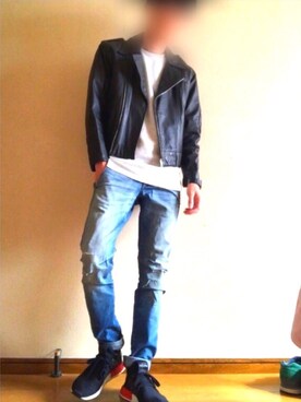 「united arrows」｜「アイテム（ライダースジャケット）」を使った、y.sさん（メンズ・169cm）の春コーディネート