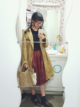 「w closet」｜「アイテム（トレンチコート）」を使った、🍪norabearさん（レディース・160cm）の冬コーディネート