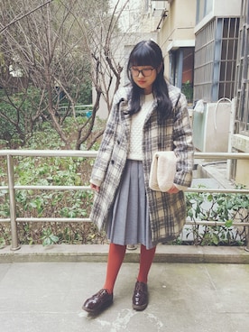 「POU DOU DOU（プードゥドゥ）のアイテム（その他アウター）」を使った、🍪norabearさん（レディース・160cm）の冬コーディネート