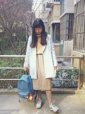 「w closet」｜「アイテム（チェスターコート）」を使った、🍪norabearさん（レディース・160cm）の冬コーディネート