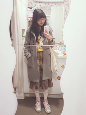 「RETRO GIRL（レトロガール）のアイテム（ダッフルコート）」を使った、🍪norabearさん（レディース・160cm）の冬コーディネート