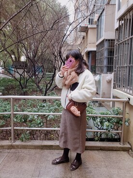 「RETRO GIRL（レトロガール）のアイテム（ノーカラージャケット）」を使った、🍪norabearさん（レディース・160cm）の冬コーディネート