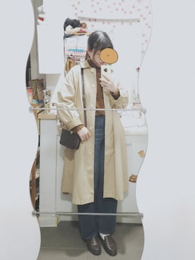 「POU DOU DOU（プードゥドゥ）のアイテム（ステンカラーコート）」を使った、🍪norabearさん（レディース・160cm）の秋コーディネート