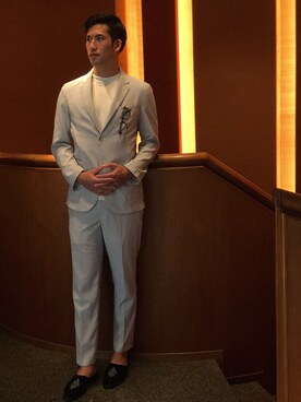 「GU（ジーユー）のアイテム（ジャケット/アウター、ブルー系）」を使った、KANさん（メンズ・180cm）の夏コーディネート