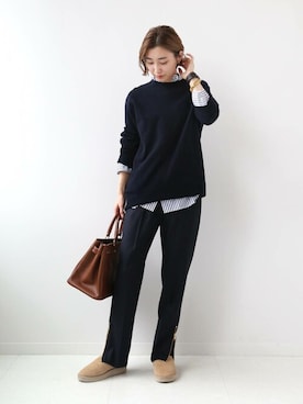 「クルーネックニット」｜KANAさん（レディース・160cm）の秋コーディネート