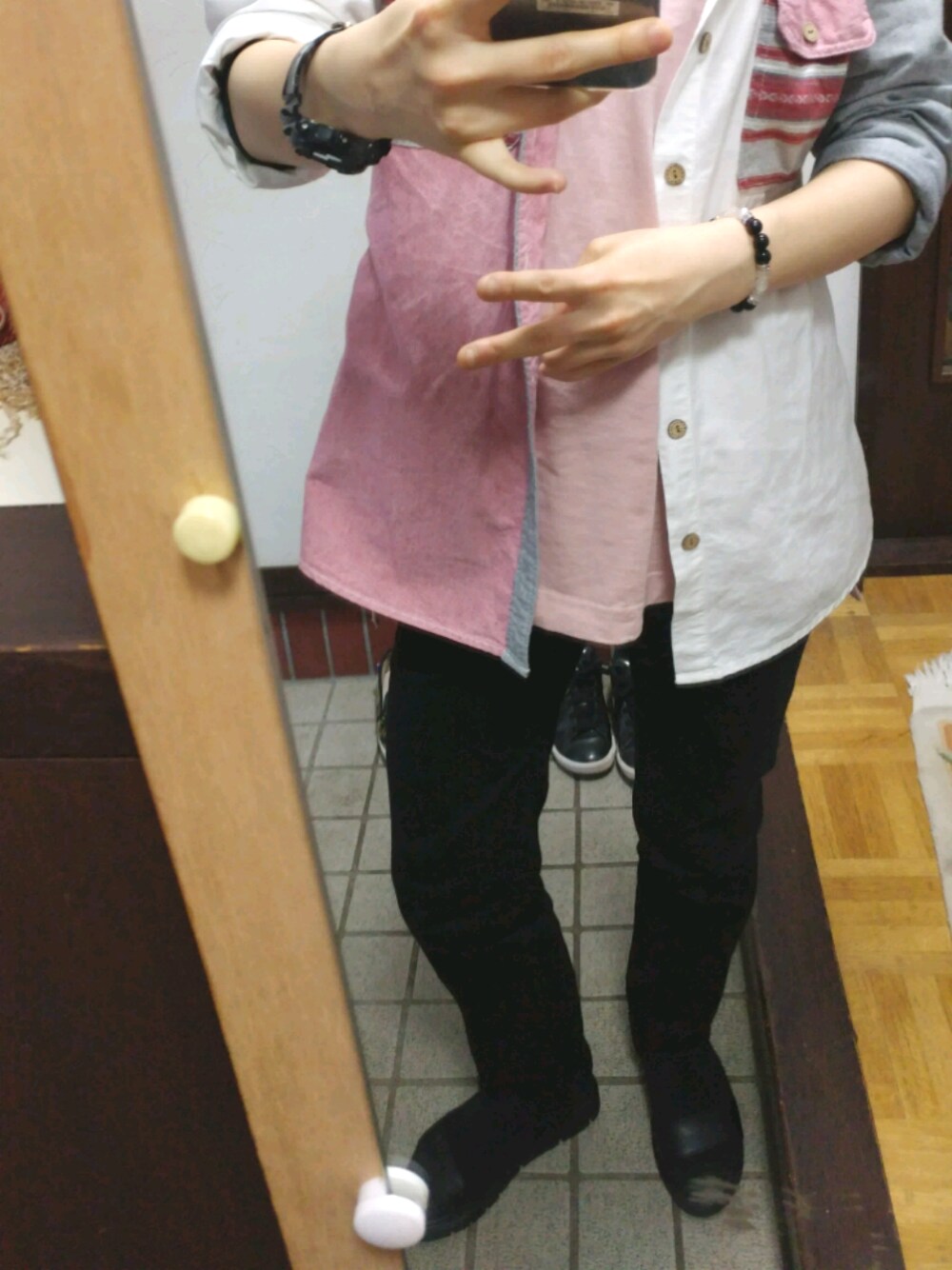「しまむらのアイテム（シャツ/ブラウス、ピンク系）」を使った、明さん（レディース・151cm）の夏コーディネートの1枚目の写真