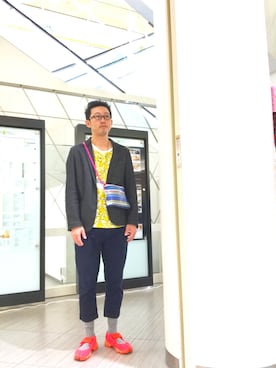 「NIKE（ナイキ）のNIKE AIR RIFT BREEZE【SP】（スニーカー、オレンジ系）」を使った、スーさん（メンズ・175cm）の夏コーディネート