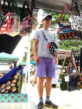 「GAP（ギャップ）のアイテム（パンツ、パープル系）」を使った、スーさん（メンズ・175cm）の夏コーディネート