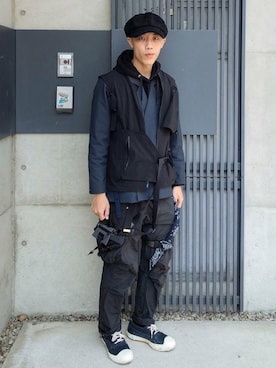 「oqLiq（オークリック）のアイテム（トップス）」を使った、Traskerさん（メンズ・171cm）の冬コーディネート