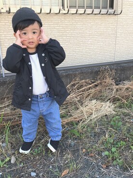 「petit main（プティマイン）のアイテム（ナイロンジャケット）」を使った、so_cさん（キッズ・90cm）の秋コーディネート