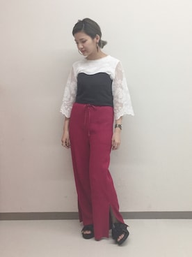 「スカラップ」｜「アイテム（その他トップス）」を使った、TAKAMATSU SAHOさん（レディース・154cm）の夏コーディネート