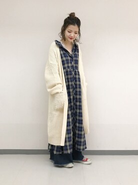 「w closet」｜「アイテム（シャツワンピース）」を使った、TAKAMATSU SAHOさん（レディース・154cm）の秋コーディネート