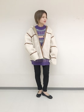 「w closet（ダブルクローゼット）のアイテム（その他アウター）」を使った、TAKAMATSU SAHOさん（レディース・154cm）の冬コーディネート