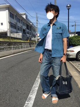 「BLUE BLUE（ブルーブルー）のアイテム（バッグ）」を使った、Kai🐳さん（メンズ・178cm）の夏コーディネート