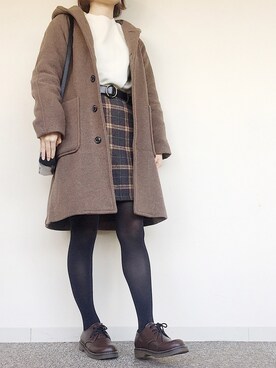 「白ニット」｜「アイテム（ピーコート）」を使った、あ ず 。さん（レディース・160cm）の冬コーディネート