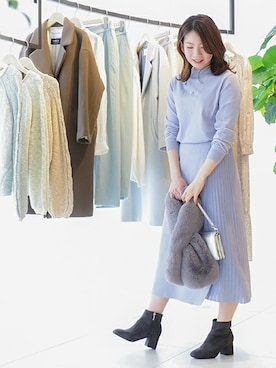 「アイテム（ストール/ショール）」を使った、NBB SVさん（レディース・157cm）の冬コーディネート