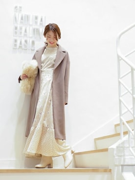 「NATURAL BEAUTY BASIC（ナチュラルビューティーベーシック）のアイテム（チェスターコート）」を使った、NBB SVさん（レディース・157cm）の冬コーディネート