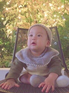 「アイテム（スタイ/よだれかけ、グレー系）」を使った、kota＊さん（キッズ・60cm）の冬コーディネート