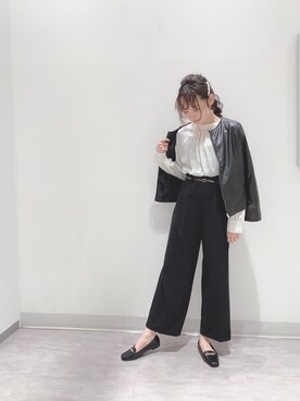「DRESKIP（ドレスキップ）のアイテム（ライダースジャケット）」を使った、chikaさん（レディース・160cm）の春コーディネート